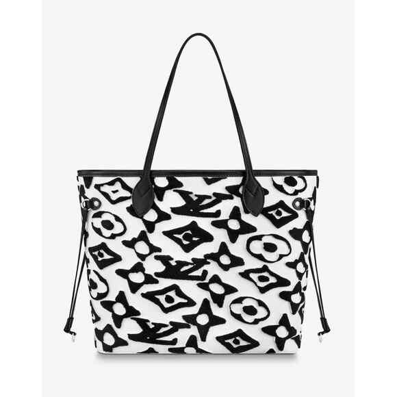 Louis Vuitton Neverfull MM & Pouch Urs Fischer Black White Handle Shoulder Bag - Picture 6 of 12
